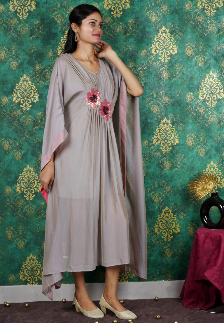 Two-Toned Grey Pleated Kaftan